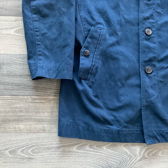Gap Hooded Mac Jacket Coat Men’s LARGE Navy Blue Chambray Lined Cotton - Picture 3 of 10
